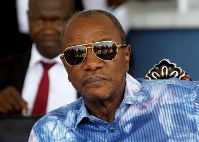 Guinea's President Alpha Conde, leader of Rassemblement du Peuple de Guinea (RPG), attends the inauguration ceremony of the passenger harbor of Sandervalia in Conakry October 8, 2015. REUTERS/Luc Gnago/Files