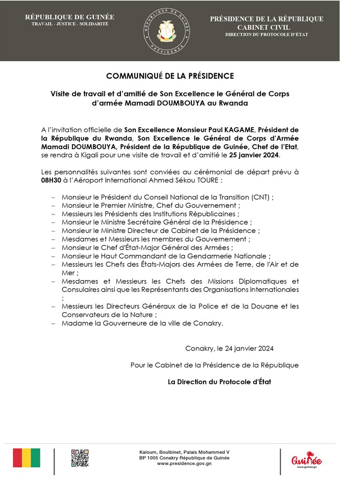 Guinée Coopération Le Général de corps dArmée Mamadi Doumbouya