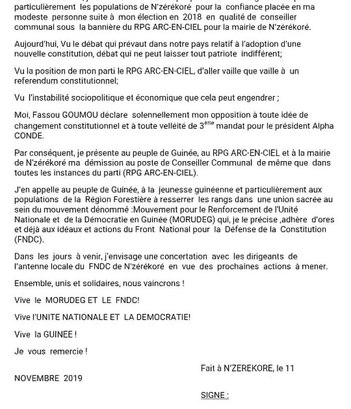 N'Zérékoré  Fassou Gomou démissionne du RPG AEC et rejoint le FNDC